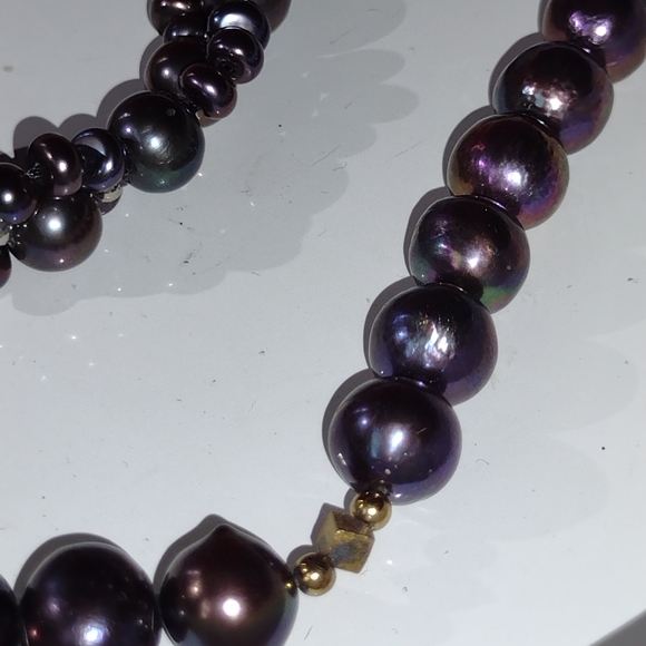 Peacock Tahitian Gorgeous Irregular Pearl Choker & - Picture 9 of 10